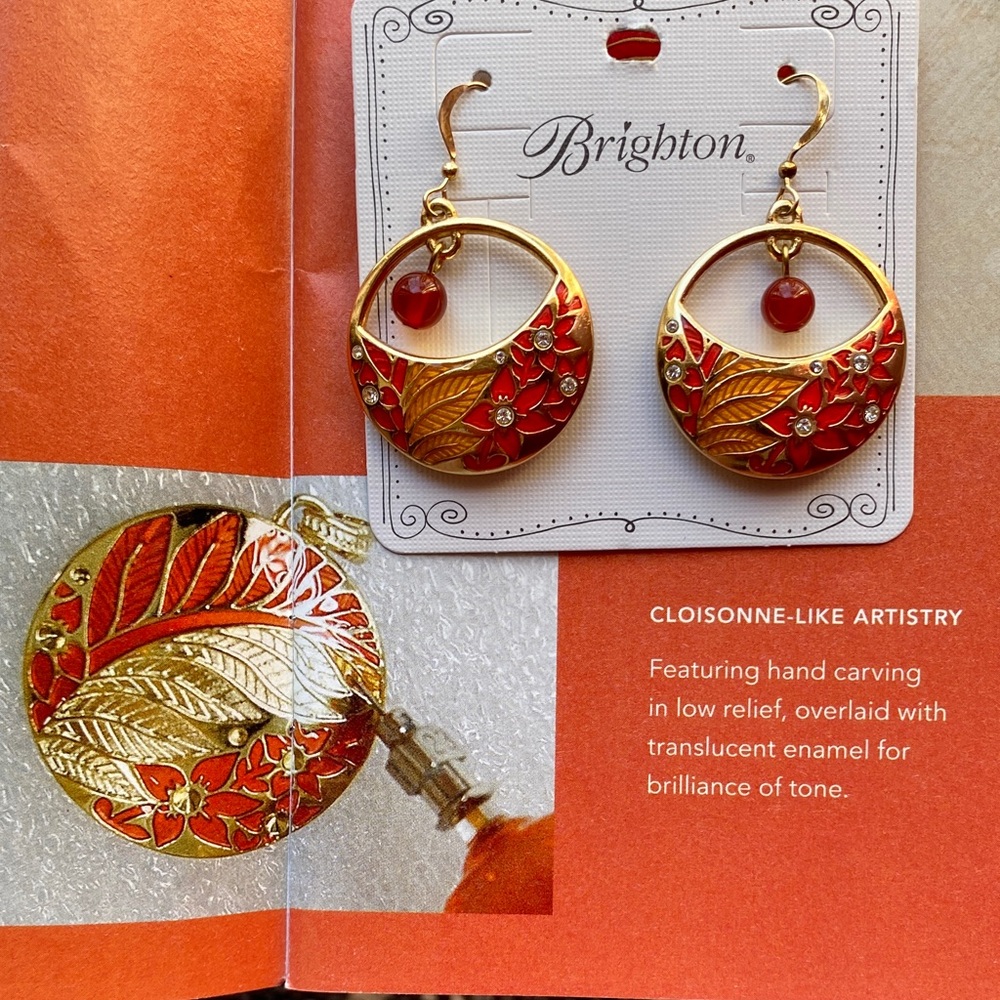 Brighton Terra Cloisonné Orange Red and Gold Artistic Earrings